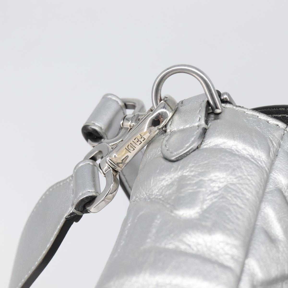 FENDI Zucca Mamma Baguette Shoulder Bag Leather Silver 8BR600 Auth yk20852SAM