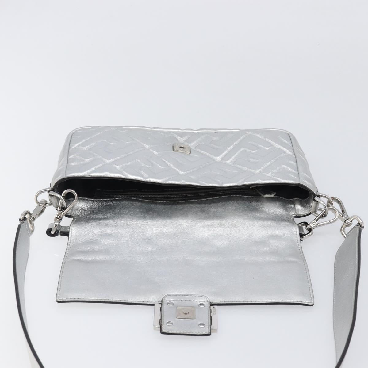 FENDI Zucca Mamma Baguette Shoulder Bag Leather Silver 8BR600 Auth yk20852SAM