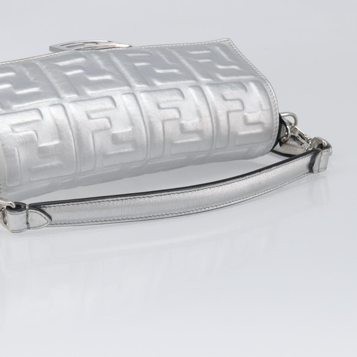 FENDI Zucca Mamma Baguette Shoulder Bag Leather Silver 8BR600 Auth yk20852SAM