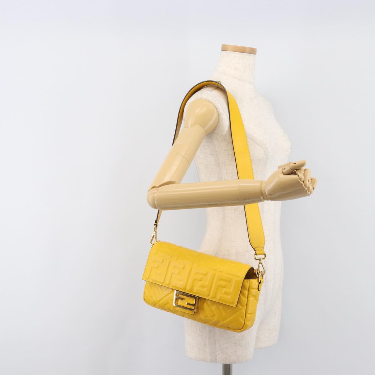 FENDI Zucca Mamma Baguette Shoulder Bag Leather Yellow 8BR600 Auth yk20853SAM