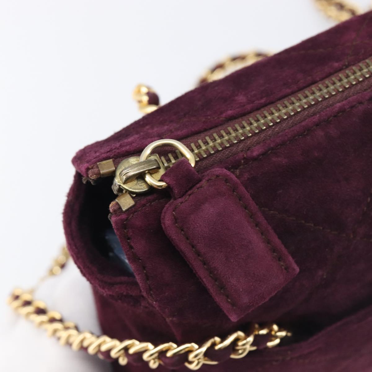 PRADA Quilted Chain Shoulder Bag Suede Bordeaux Gold Auth yk20855A
