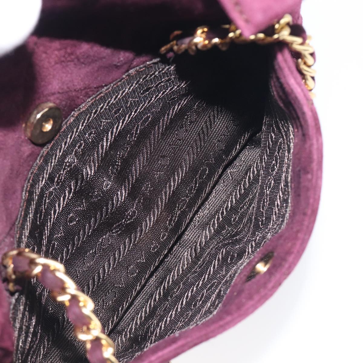 PRADA Quilted Chain Shoulder Bag Suede Bordeaux Gold Auth yk20855A