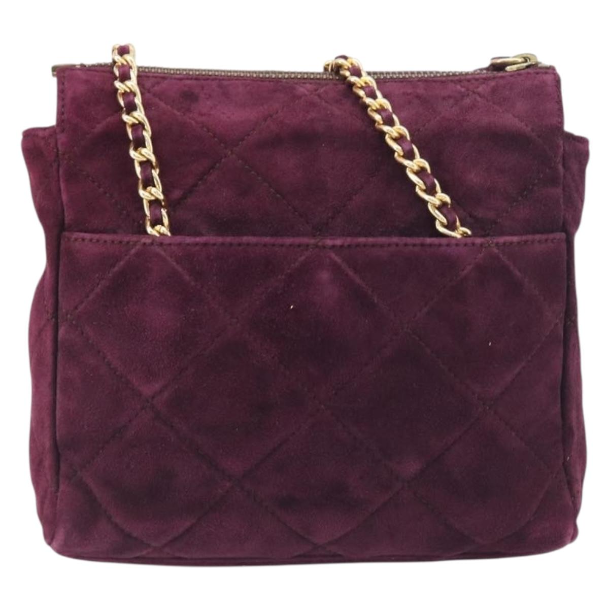PRADA Quilted Chain Shoulder Bag Suede Bordeaux Gold Auth yk20855A