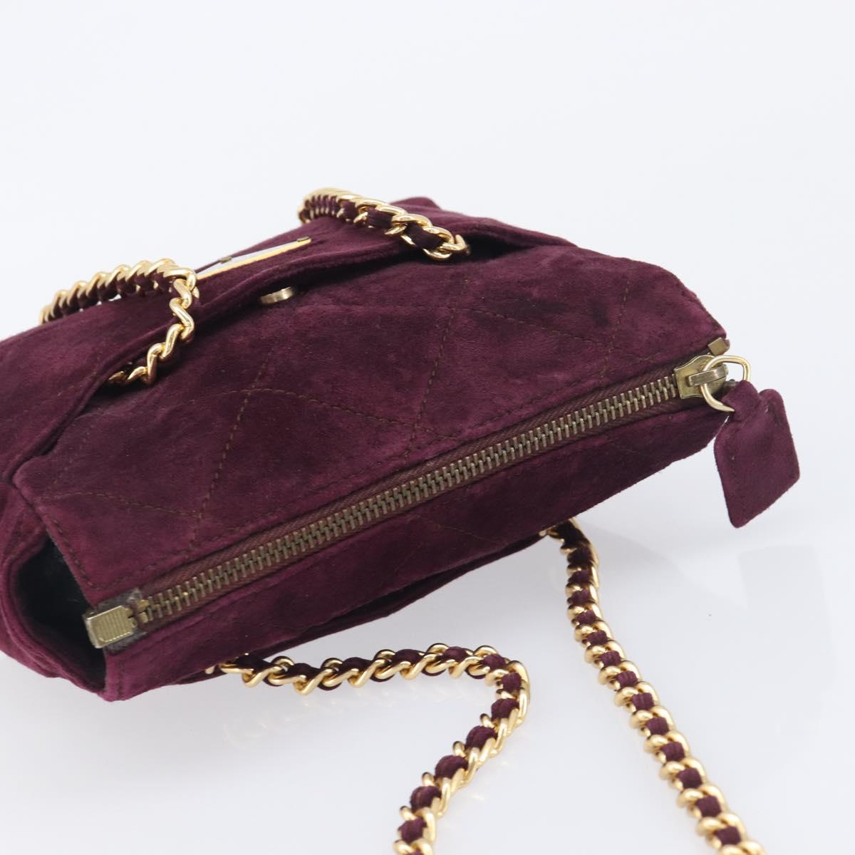 PRADA Quilted Chain Shoulder Bag Suede Bordeaux Gold Auth yk20855A