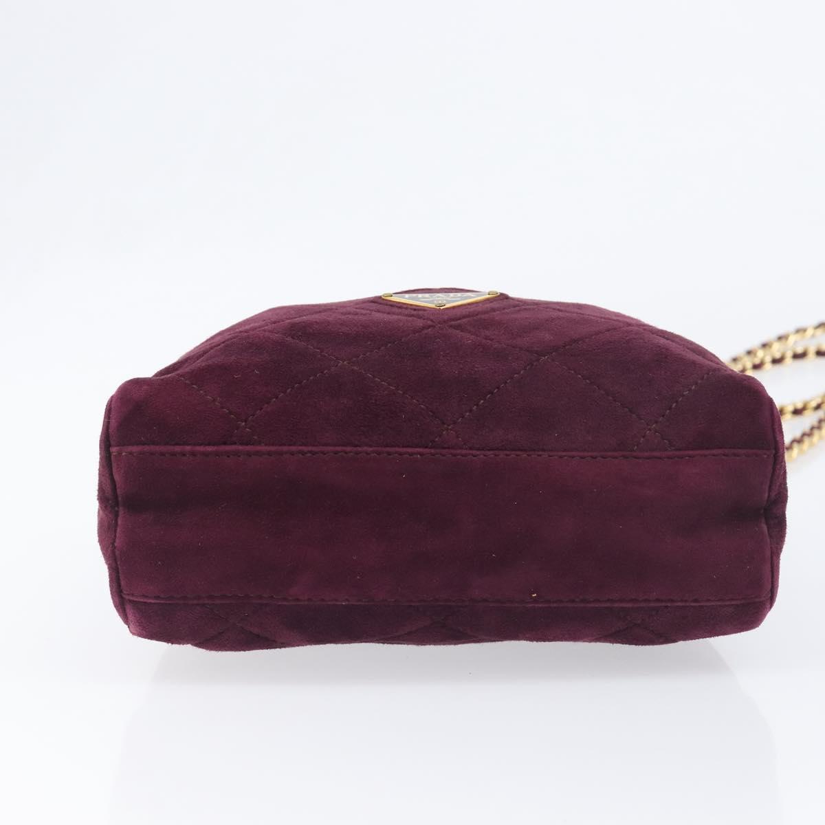 PRADA Quilted Chain Shoulder Bag Suede Bordeaux Gold Auth yk20855A