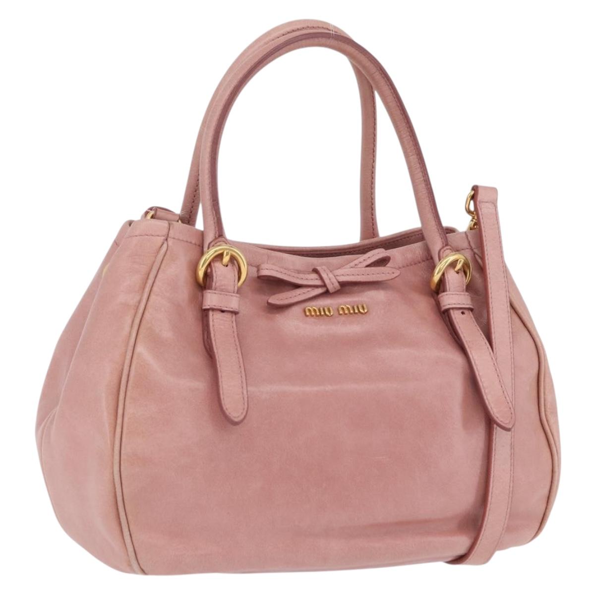 Miu Miu Hand Bag Leather 2way Pink Gold Auth yk20856V