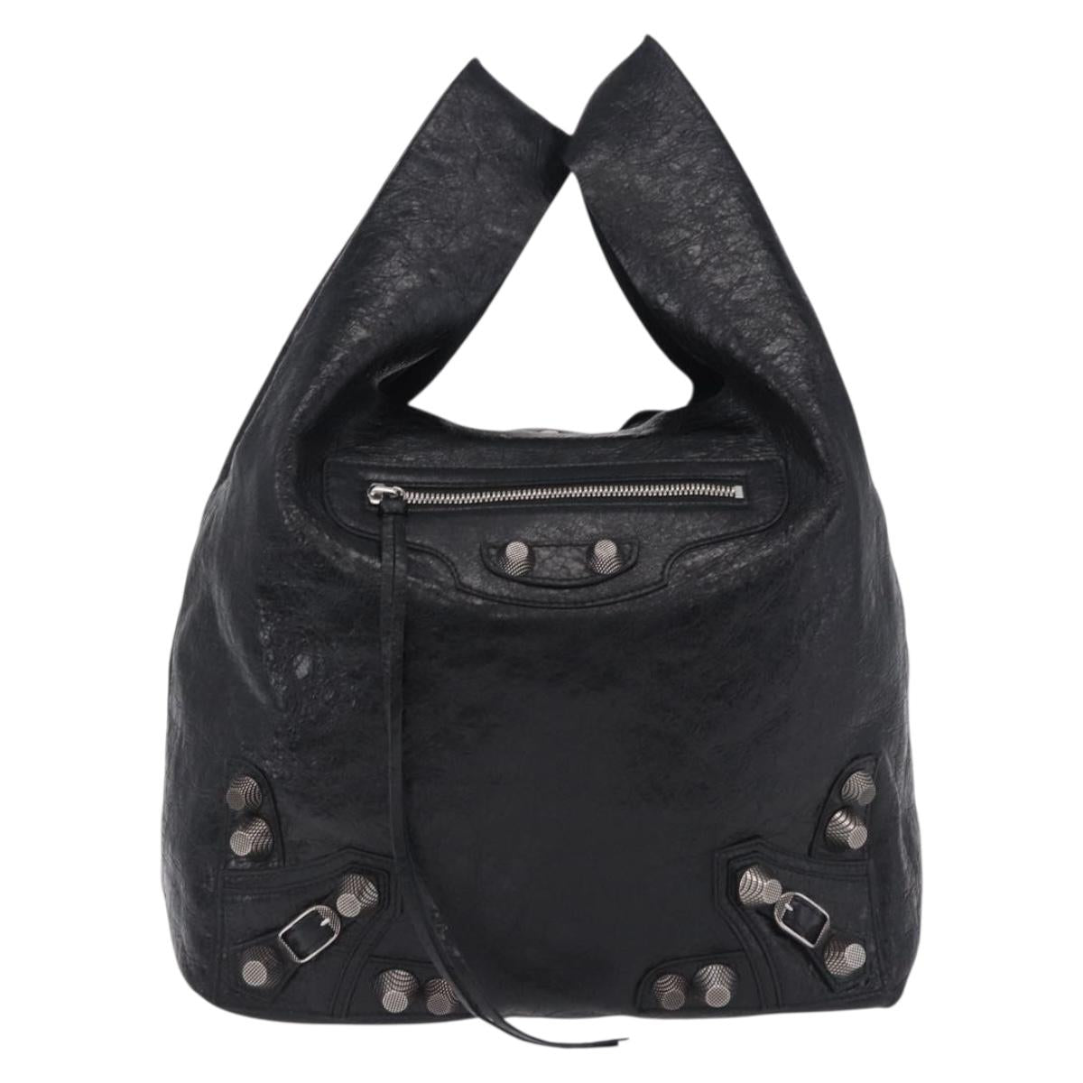 BALENCIAGA Lucagol Shopper Hand Bag Leather Black Silver 780976 Auth yk20857SAM