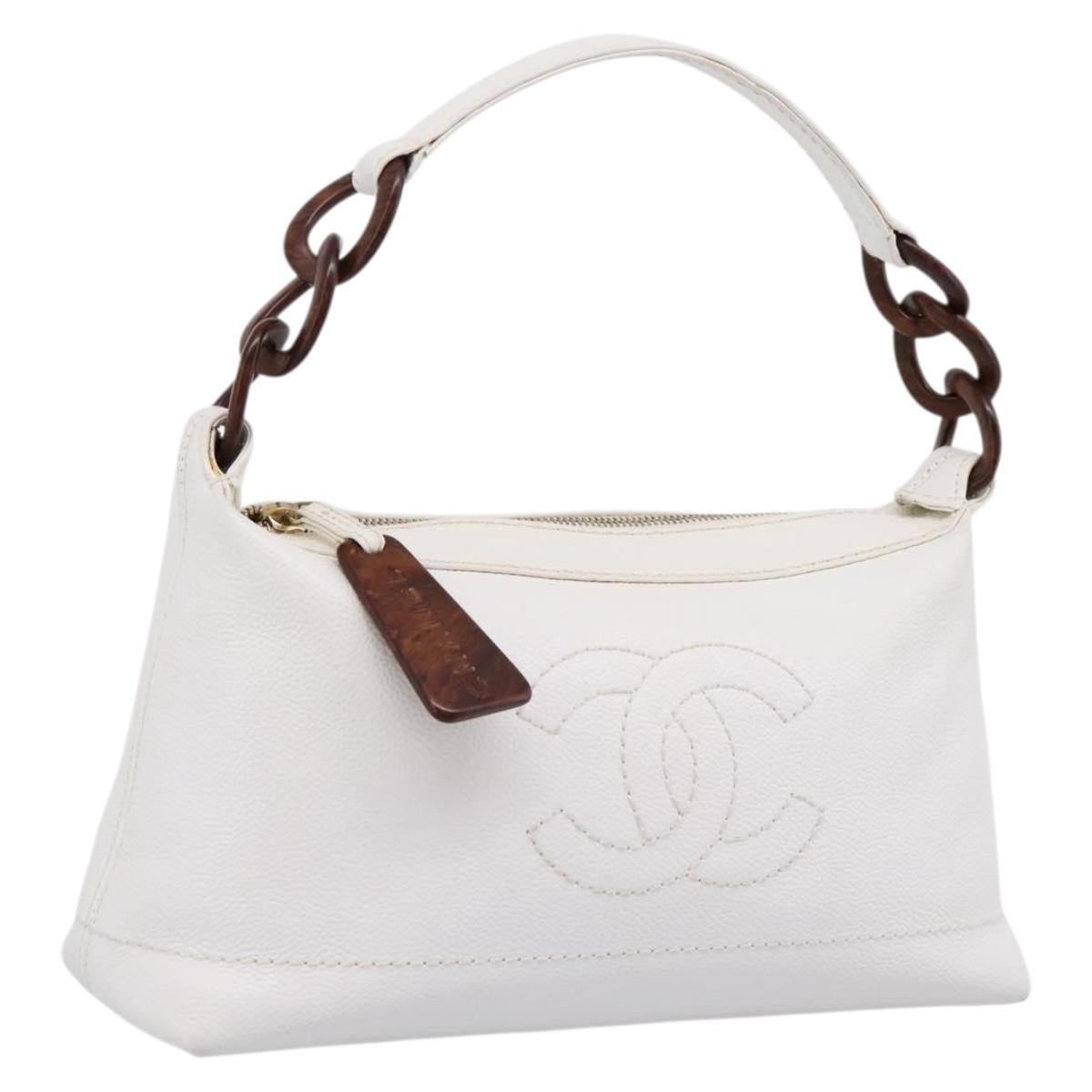 CHANEL COCO Mark Chain Shoulder Bag Caviar Skin White Gold CC Auth yk20859V