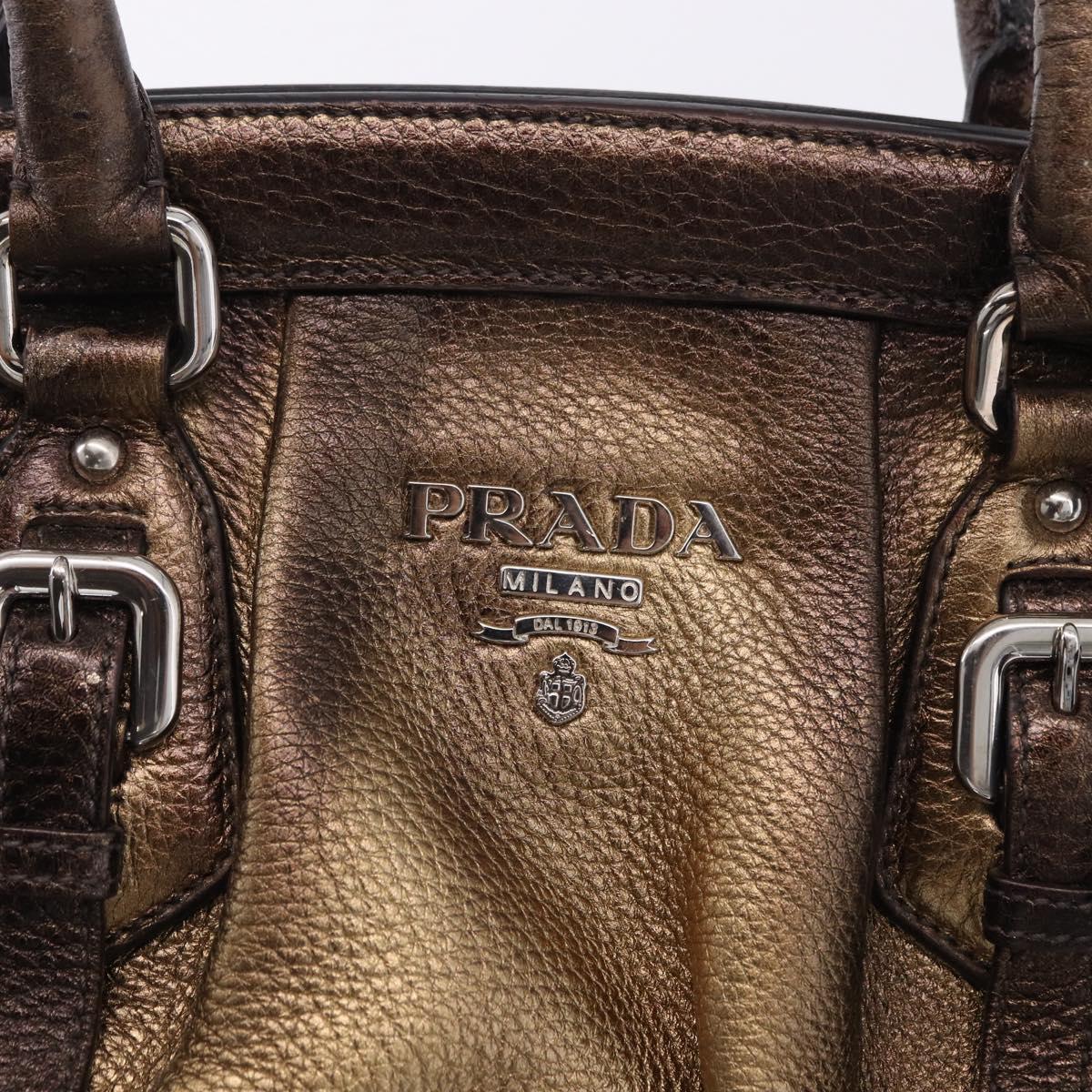 PRADA Hand Bag Leather Gold Tone Auth yk20860V