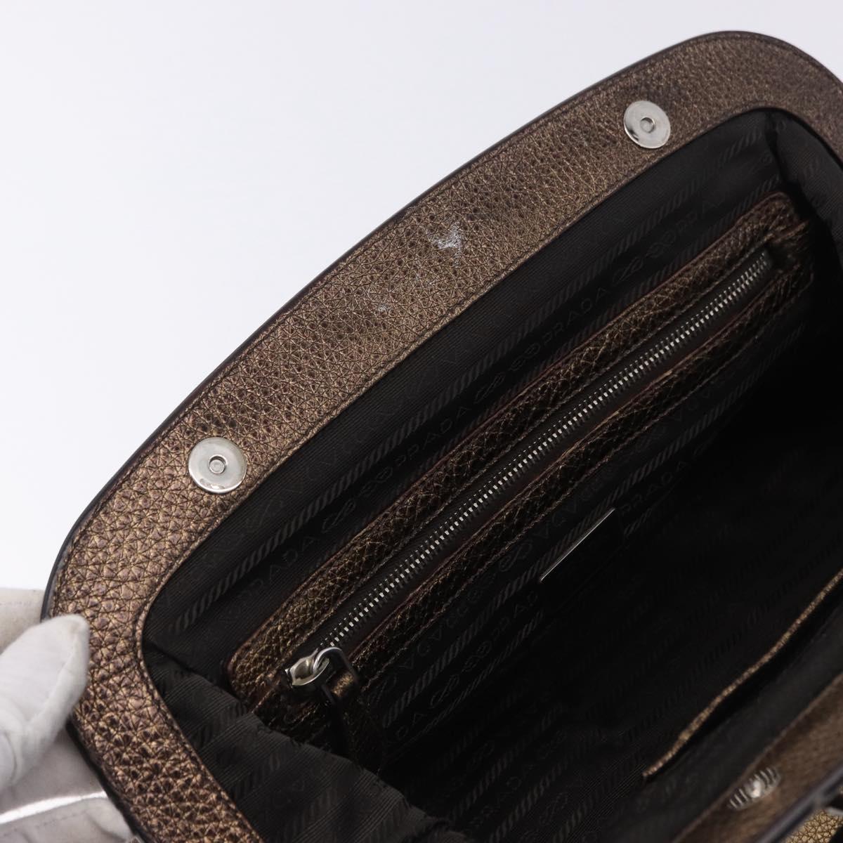 PRADA Hand Bag Leather Gold Tone Auth yk20860V