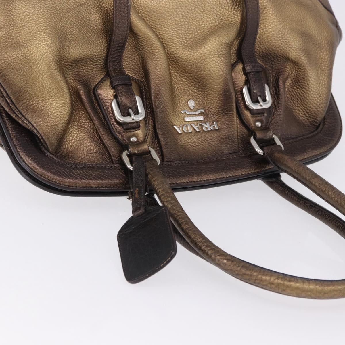 PRADA Hand Bag Leather Gold Tone Auth yk20860V