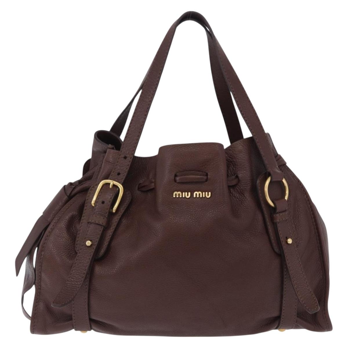 Miu Miu Shoulder Bag Leather Gold Brown Auth yk20861SAM