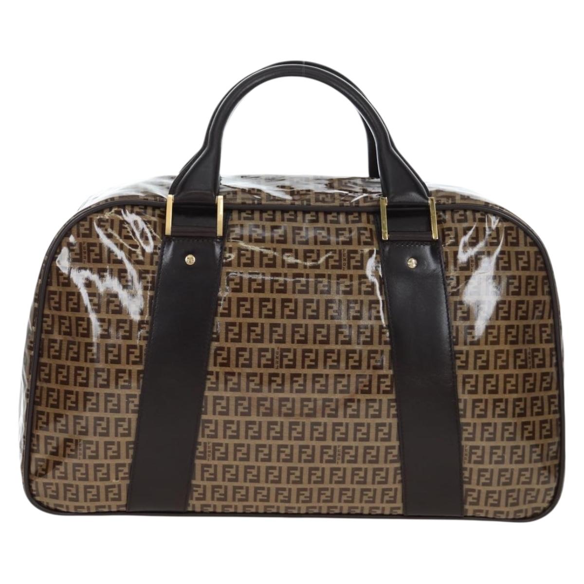 FENDI Zucchino Canvas Boston Bag Coated Canvas 2way Beige Gold Auth yk20862V