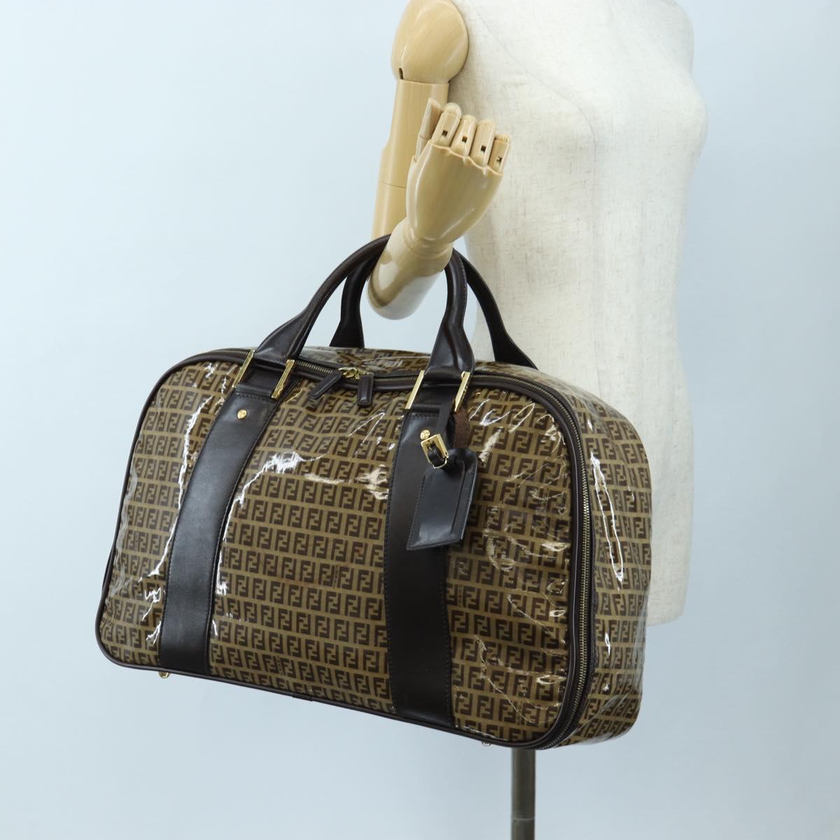FENDI Zucchino Canvas Boston Bag Coated Canvas 2way Beige Gold Auth yk20862V