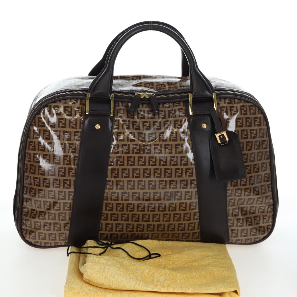 FENDI Zucchino Canvas Boston Bag Coated Canvas 2way Beige Gold Auth yk20862V