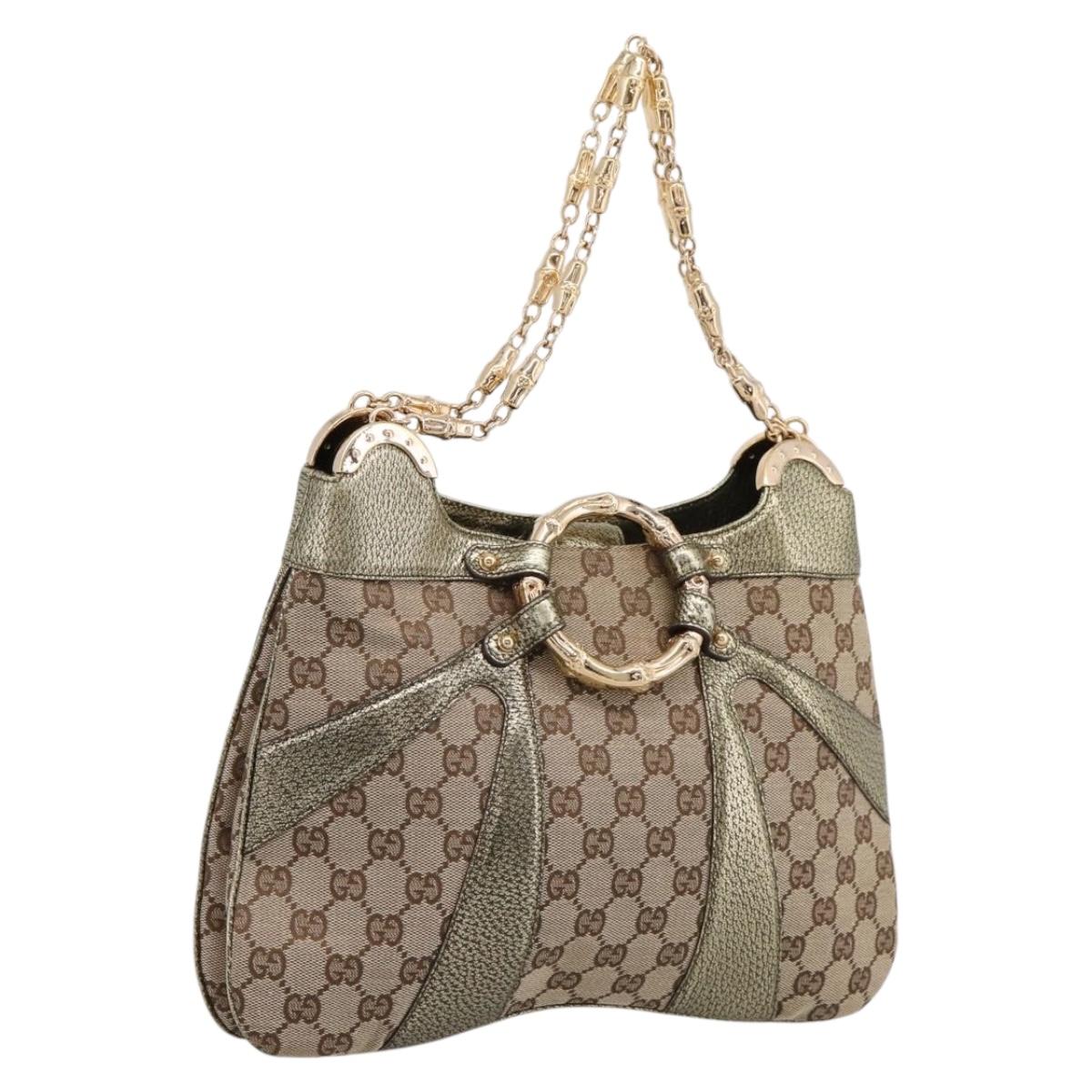 GUCCI GG Canvas Bamboo Chain Shoulder Bag Beige Gold Tone 135962 Auth yk20863SAM