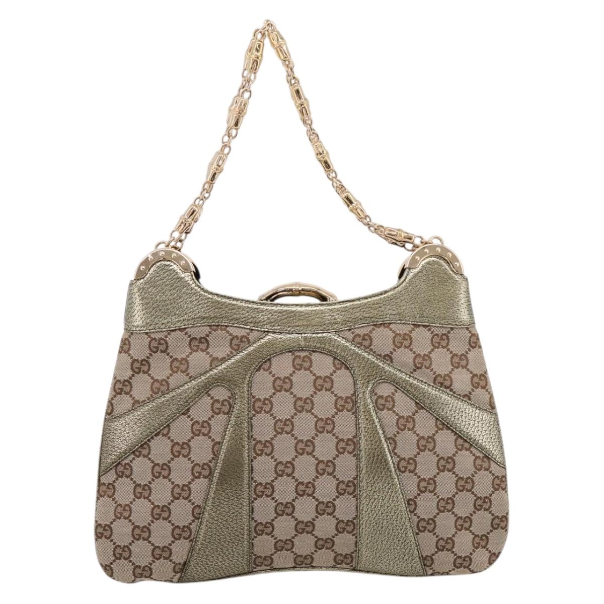 GUCCI GG Canvas Bamboo Chain Shoulder Bag Beige Gold Tone 135962 Auth yk20863SAM