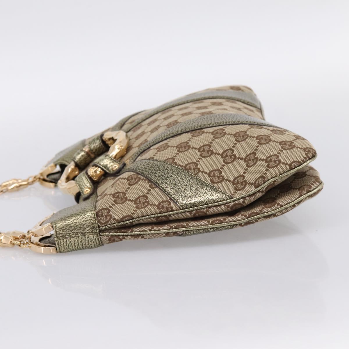 GUCCI GG Canvas Bamboo Chain Shoulder Bag Beige Gold Tone 135962 Auth yk20863SAM