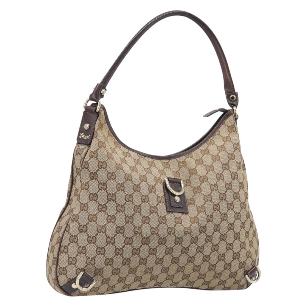 GUCCI GG Canvas Abbey Shoulder Bag Beige Gold 130737 Auth yk20864V
