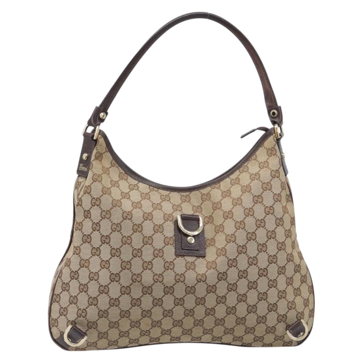 GUCCI GG Canvas Abbey Shoulder Bag Beige Gold 130737 Auth yk20864V