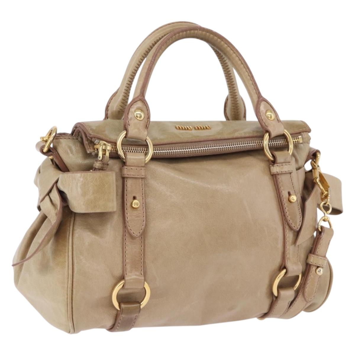 Miu Miu Hand Bag Leather 2way Beige Gold Auth yk20865A