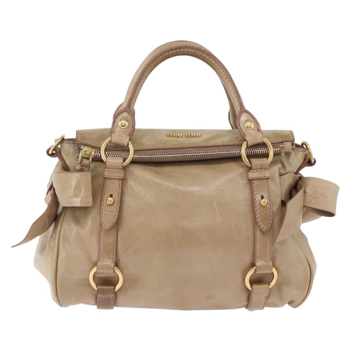 Miu Miu Hand Bag Leather 2way Beige Gold Auth yk20865A