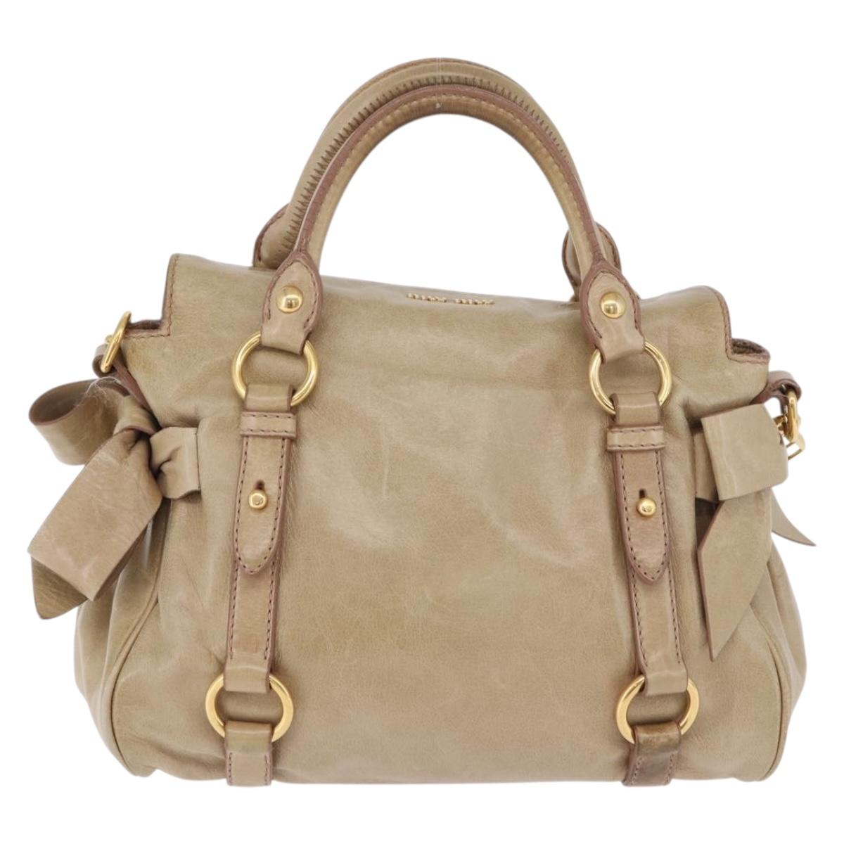 Miu Miu Hand Bag Leather 2way Beige Gold Auth yk20865A