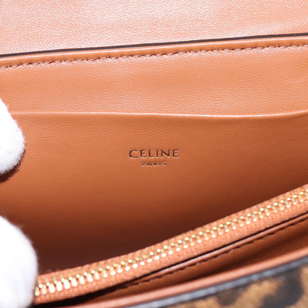 CELINE Triomphe Victoire Chain Shoulder Bag Leather Brown Gold Auth yk20866SAM