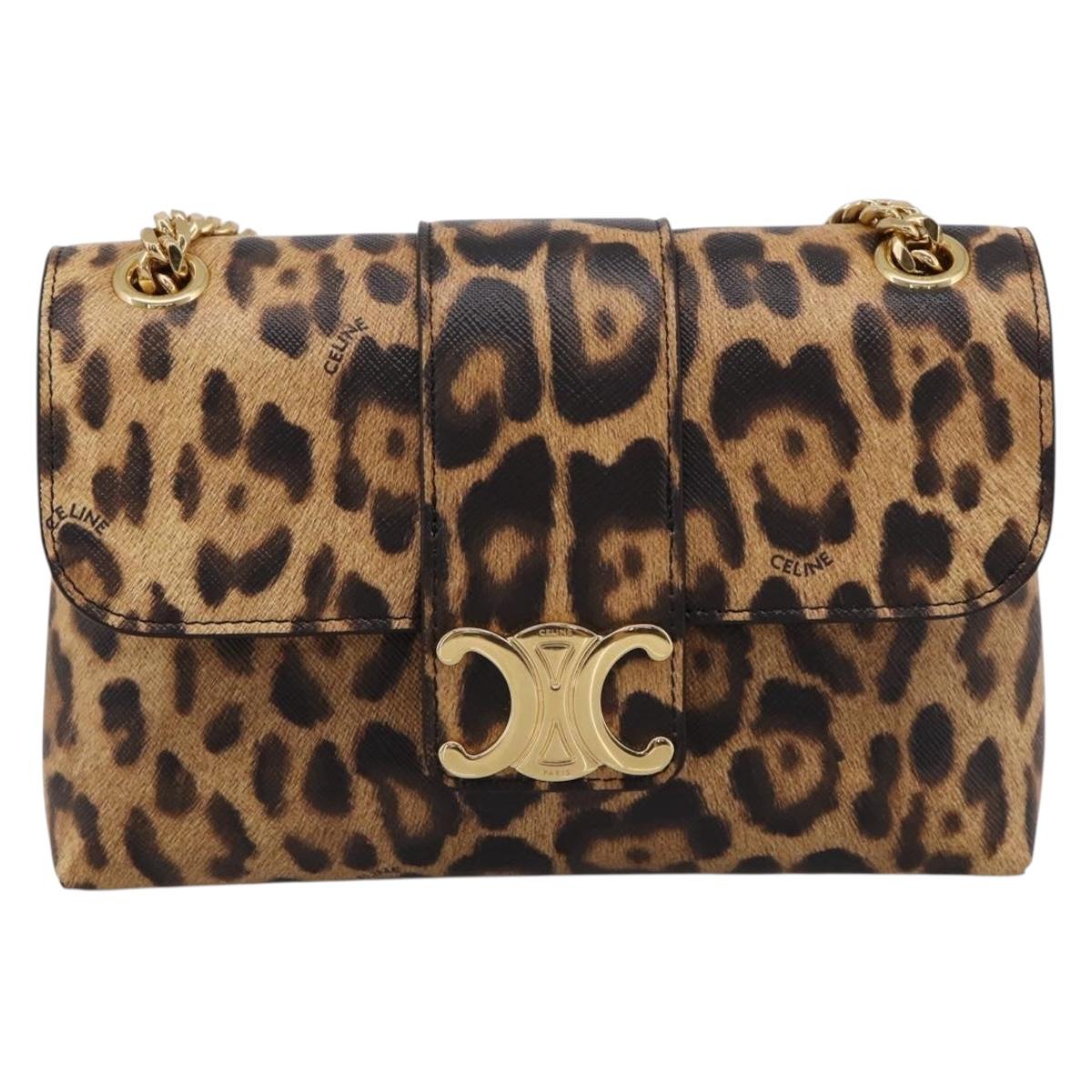 CELINE Triomphe Victoire Chain Shoulder Bag Leather Brown Gold Auth yk20866SAM