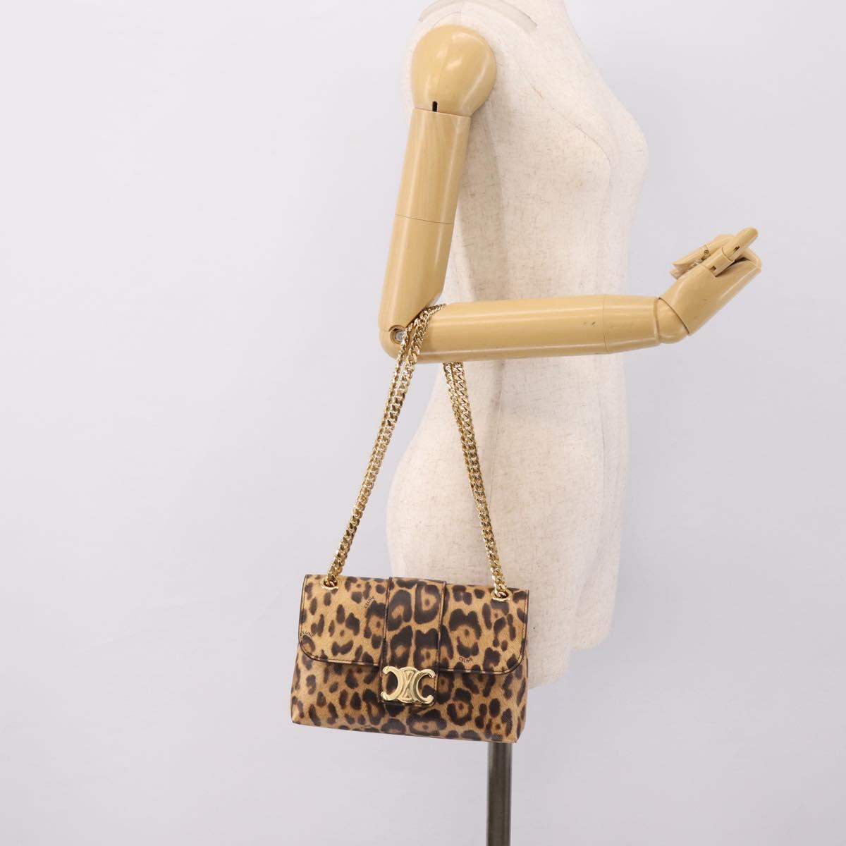 CELINE Triomphe Victoire Chain Shoulder Bag Leather Brown Gold Auth yk20866SAM