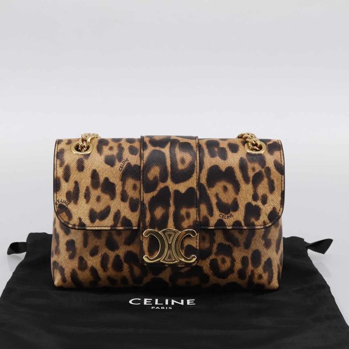 CELINE Triomphe Victoire Chain Shoulder Bag Leather Brown Gold Auth yk20866SAM