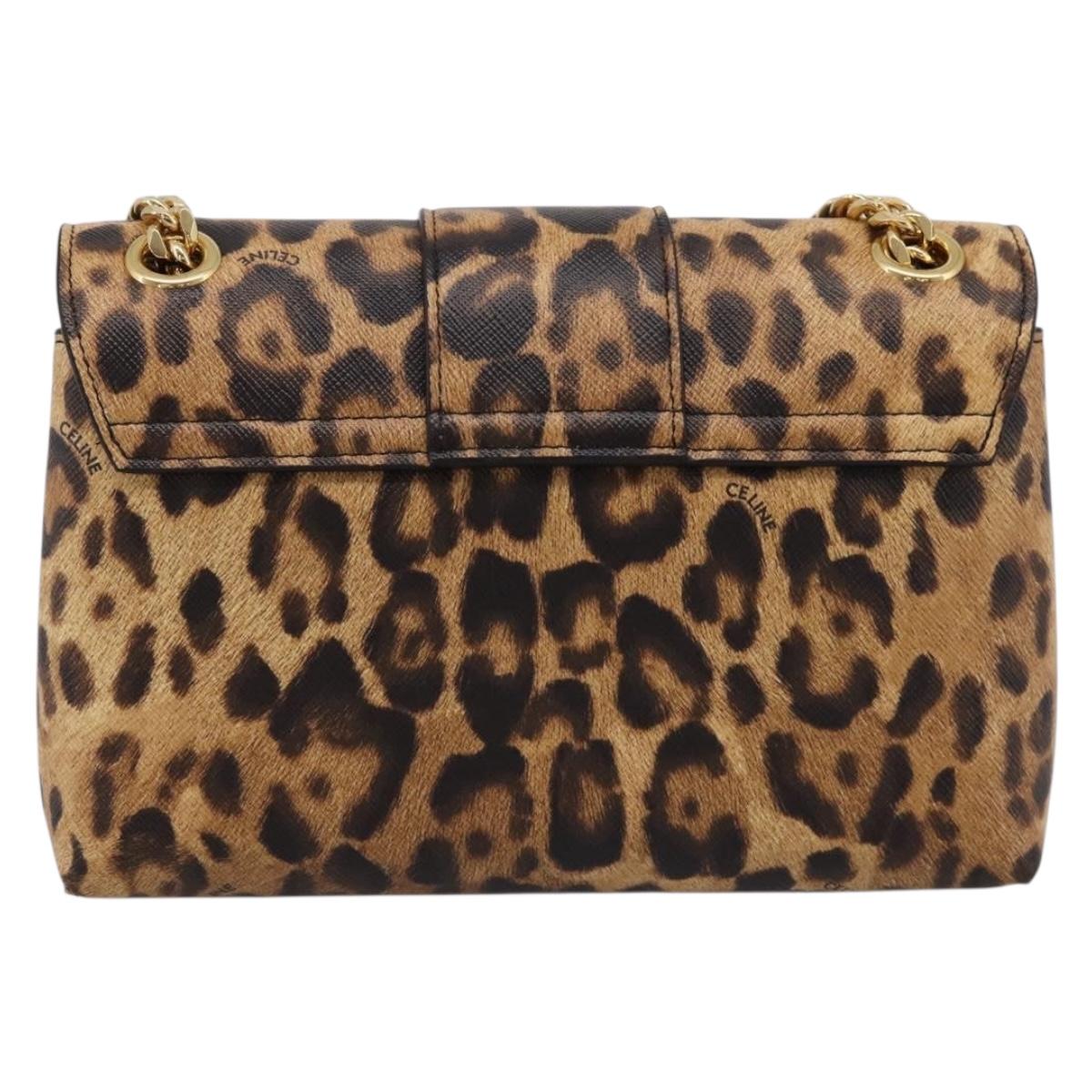 CELINE Triomphe Victoire Chain Shoulder Bag Leather Brown Gold Auth yk20866SAM