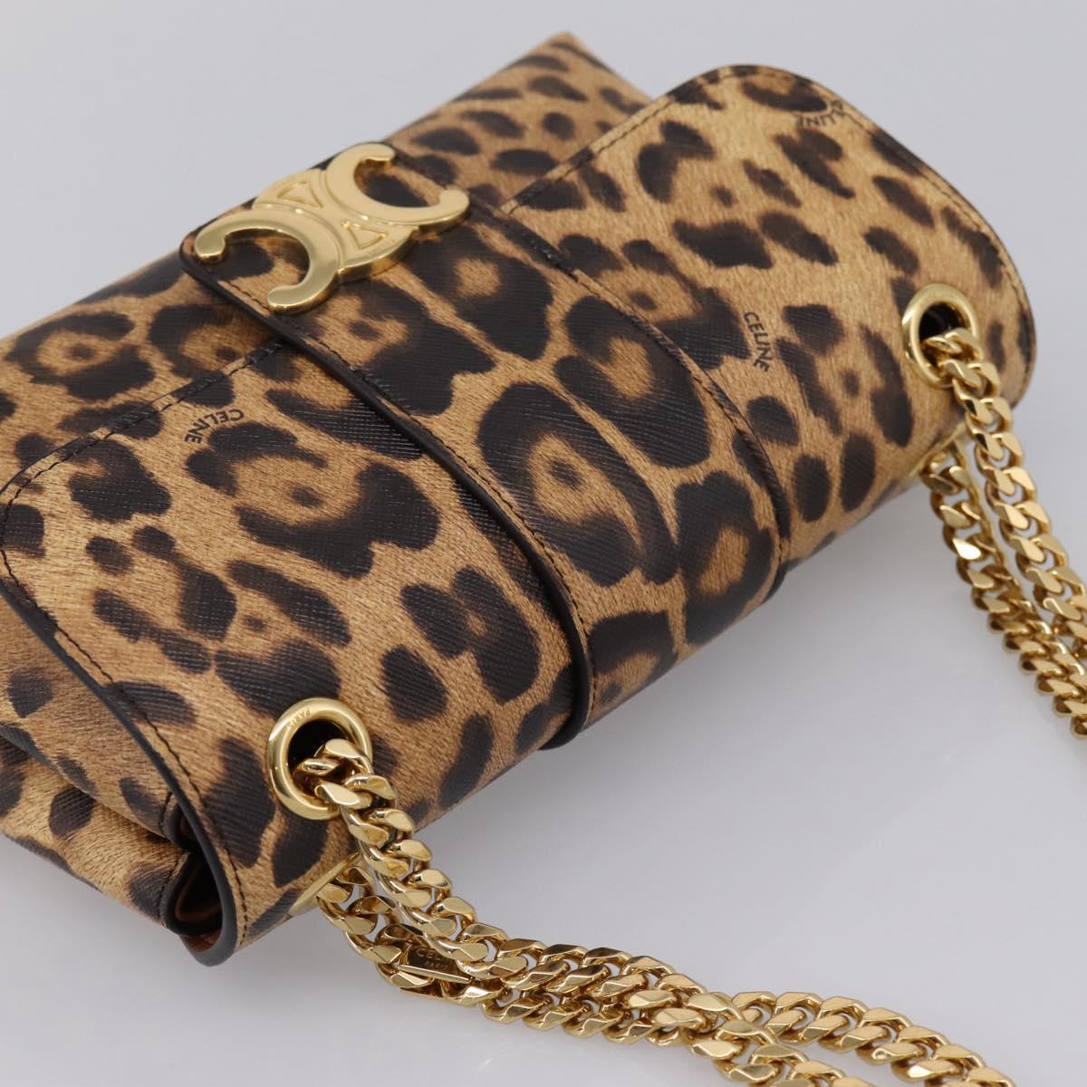 CELINE Triomphe Victoire Chain Shoulder Bag Leather Brown Gold Auth yk20866SAM