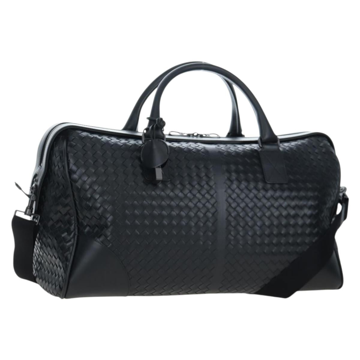 BOTTEGA VENETA INTRECCIATO Boston Bag Leather 2way Black Auth yk20867SAV