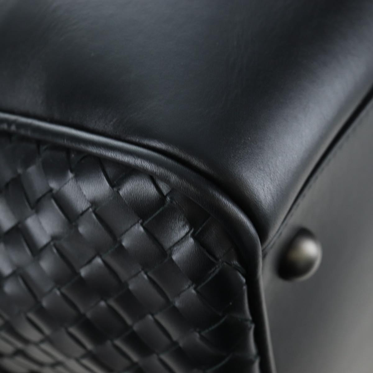 BOTTEGA VENETA INTRECCIATO Boston Bag Leather 2way Black Auth yk20867SAV