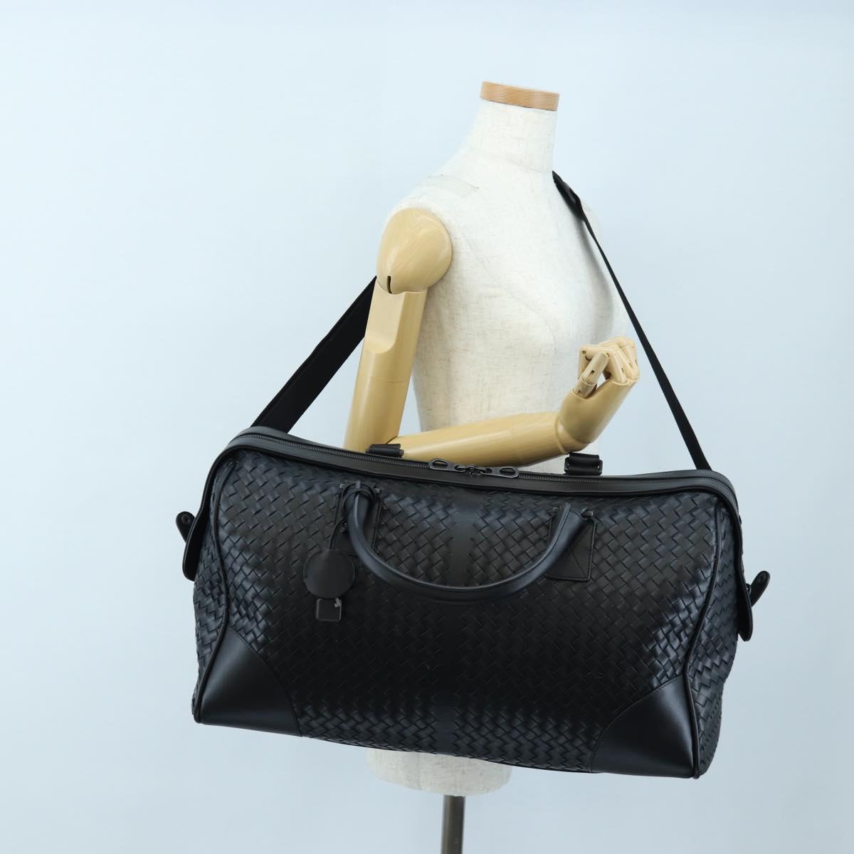 BOTTEGA VENETA INTRECCIATO Boston Bag Leather 2way Black Auth yk20867SAV