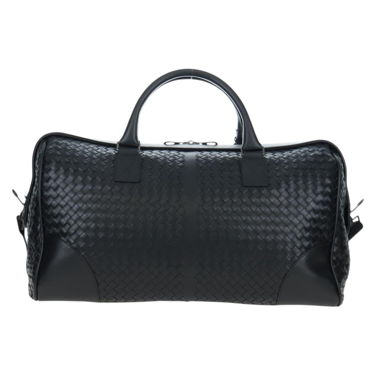 BOTTEGA VENETA INTRECCIATO Boston Bag Leather 2way Black Auth yk20867SAV