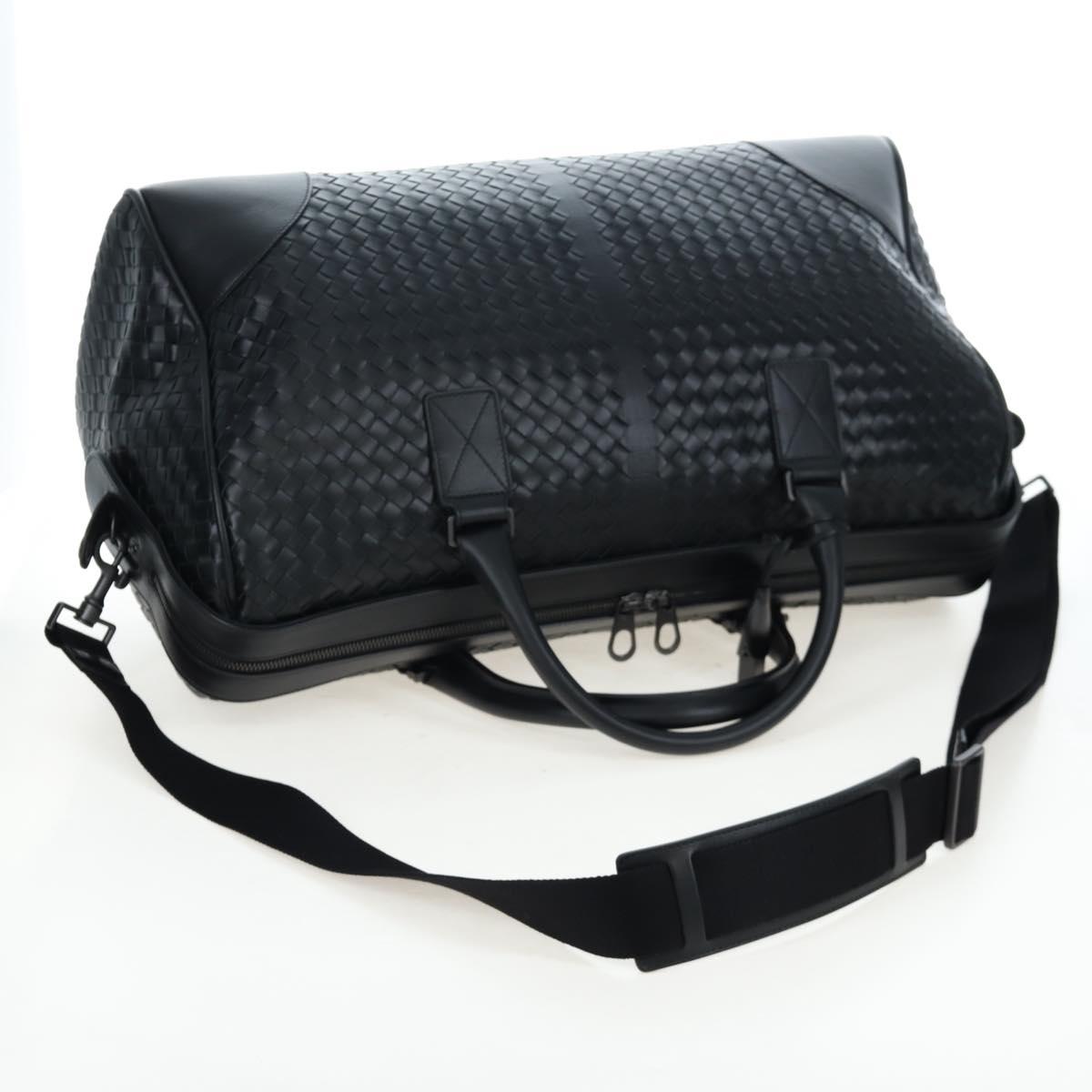 BOTTEGA VENETA INTRECCIATO Boston Bag Leather 2way Black Auth yk20867SAV