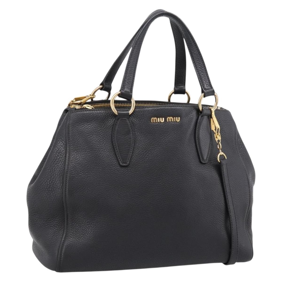 Miu Miu Hand Bag Leather 2way Black Gold Auth yk20869A
