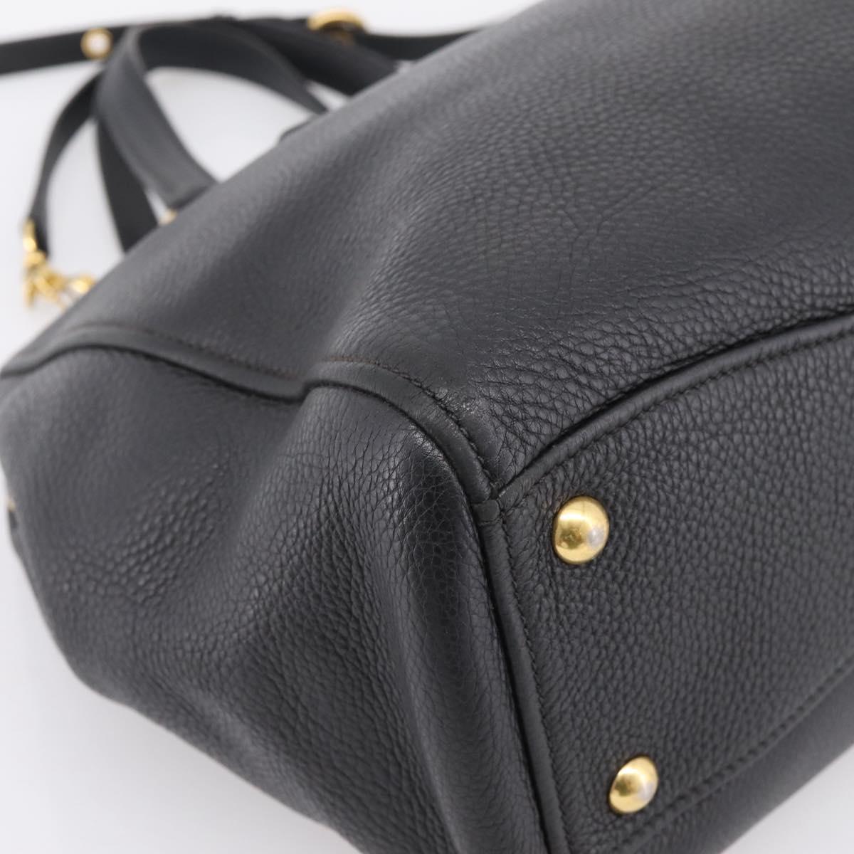 Miu Miu Hand Bag Leather 2way Black Gold Auth yk20869A