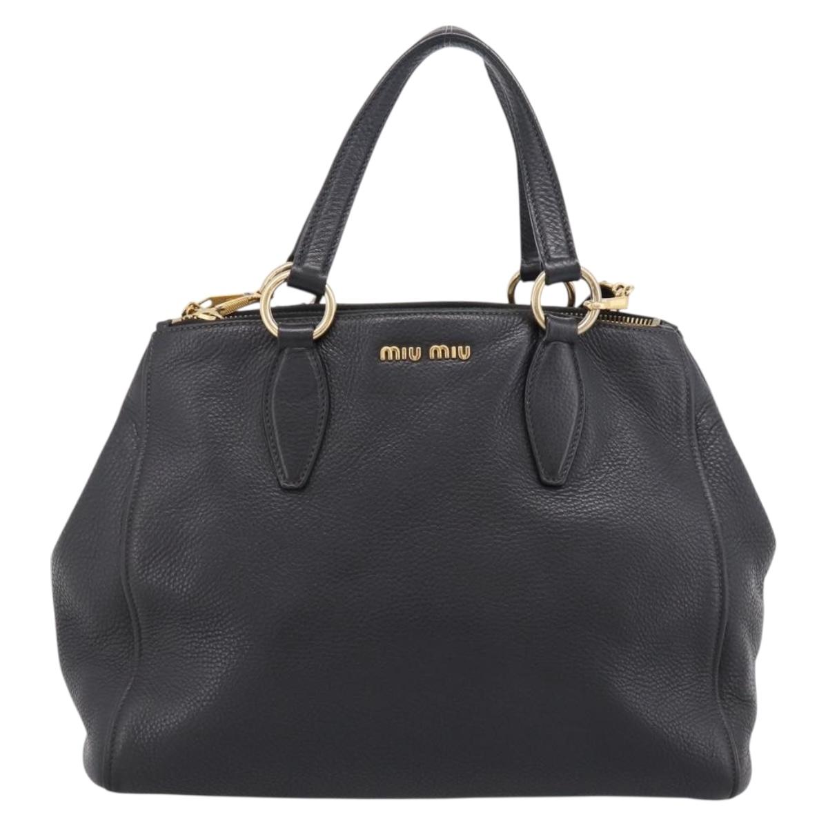 Miu Miu Hand Bag Leather 2way Black Gold Auth yk20869A