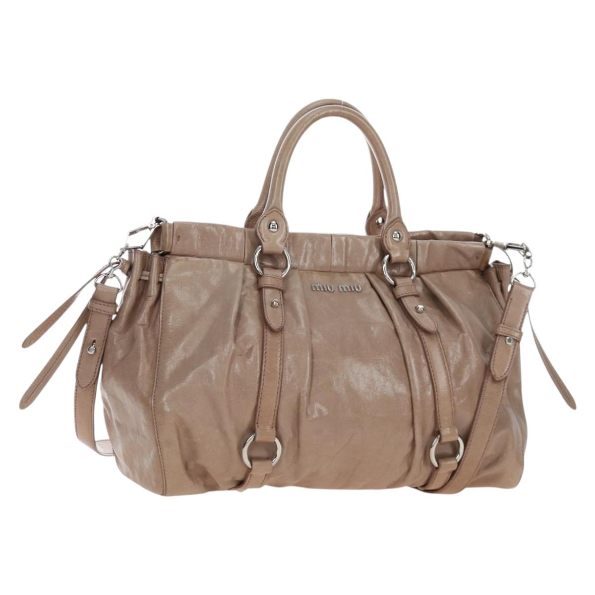 Miu Miu Hand Bag Leather 2way Beige Silver Auth yk20870M