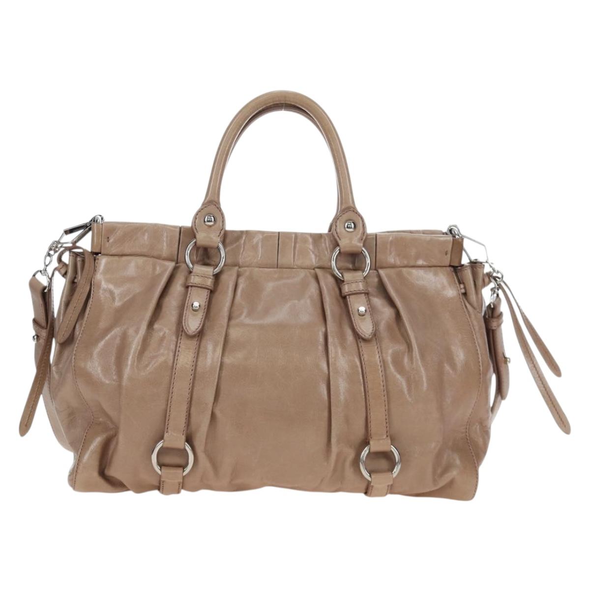 Miu Miu Hand Bag Leather 2way Beige Silver Auth yk20870M