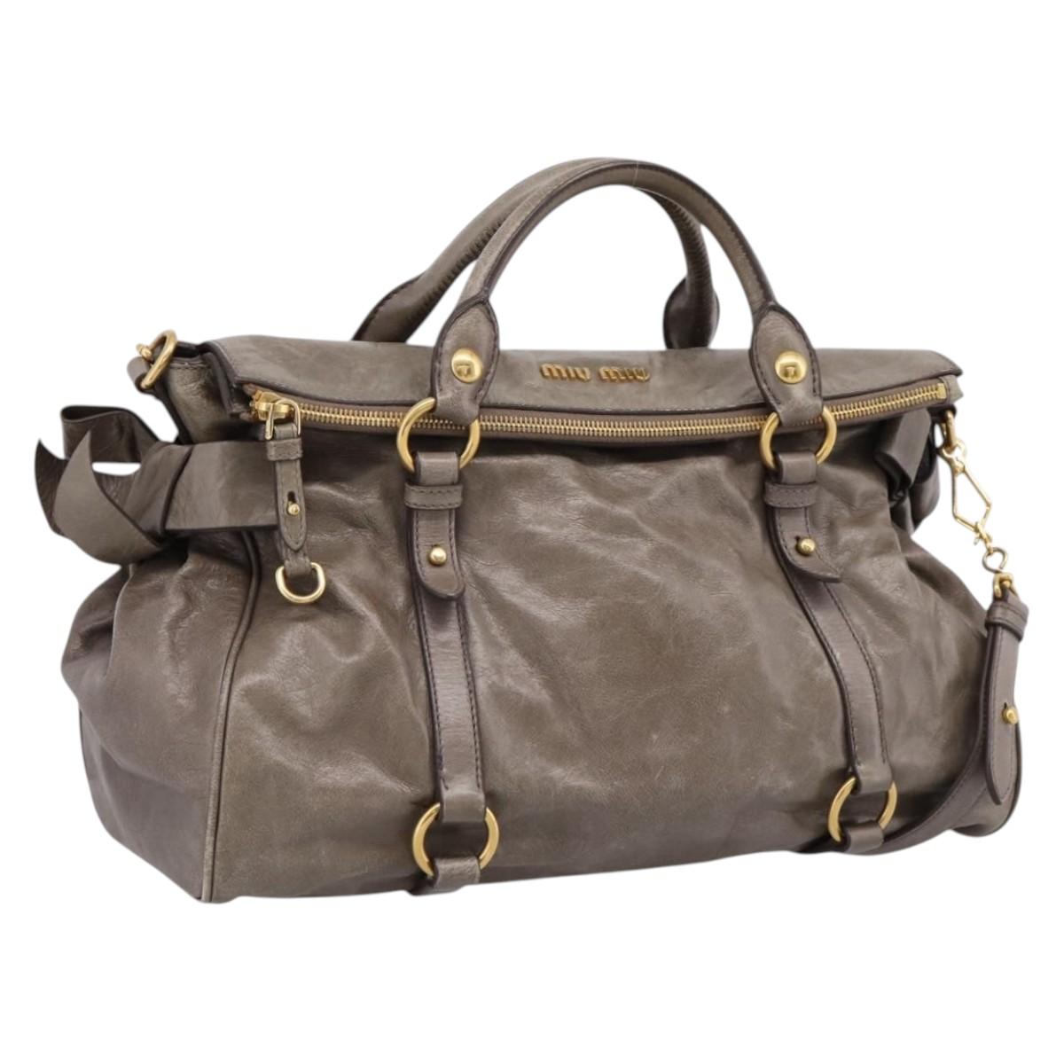 Miu Miu Hand Bag Leather 2way Gray Gold Auth yk20871M