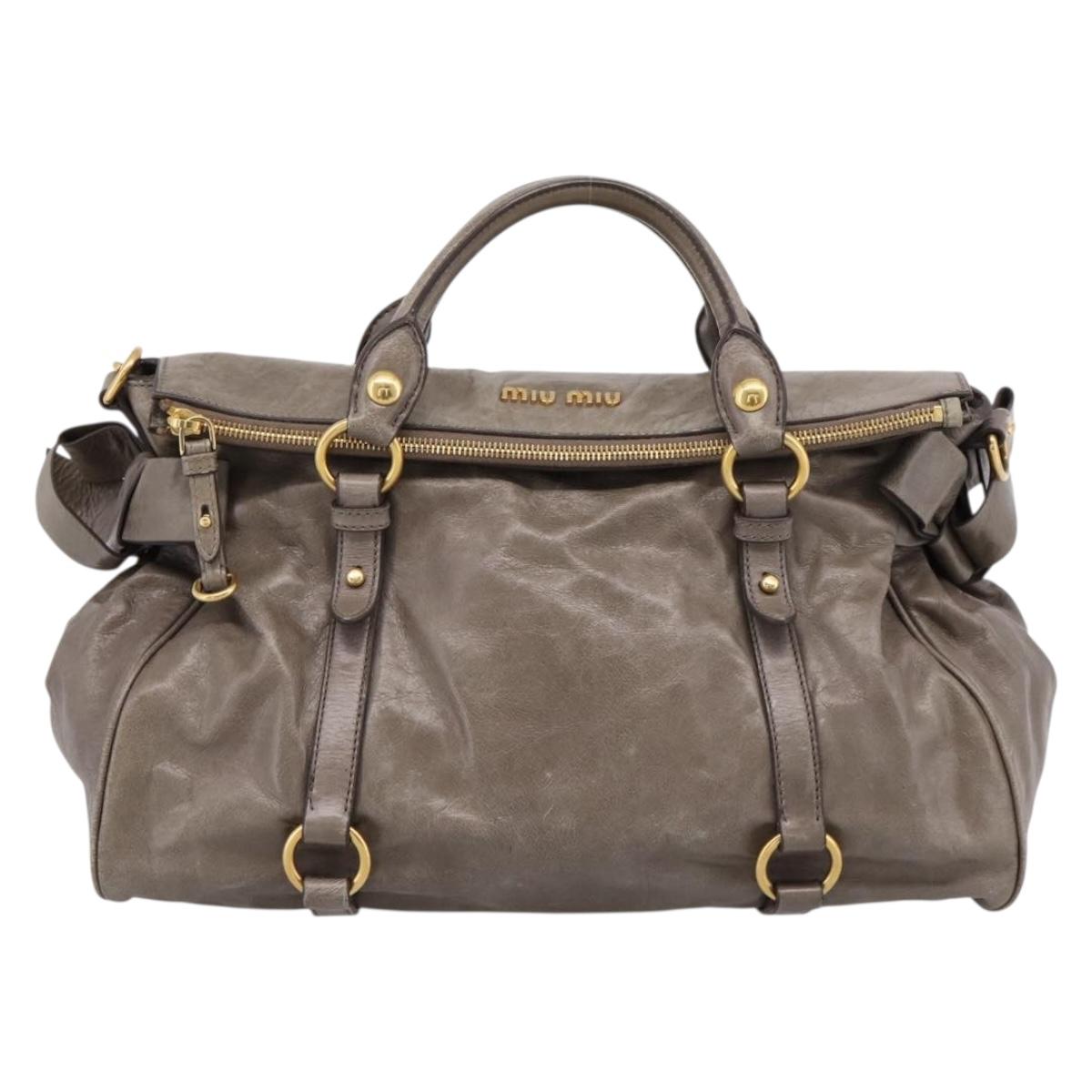 Miu Miu Hand Bag Leather 2way Gray Gold Auth yk20871M