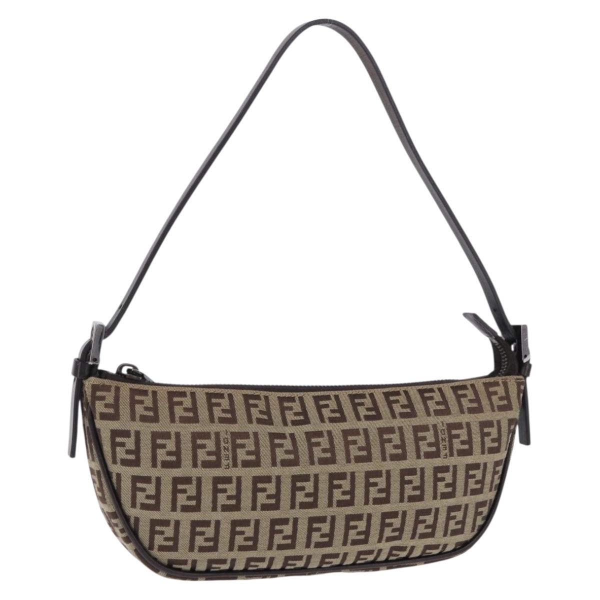 FENDI Zucchino Canvas Accessory Pouch Beige Silver 8BR133 Auth yk20873V