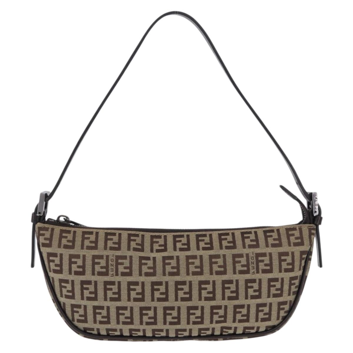 FENDI Zucchino Canvas Accessory Pouch Beige Silver 8BR133 Auth yk20873V