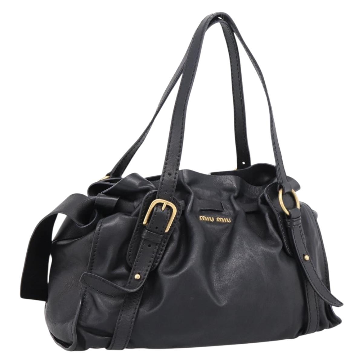 Miu Miu Shoulder Bag Leather Black Gold Tone Auth yk20875M