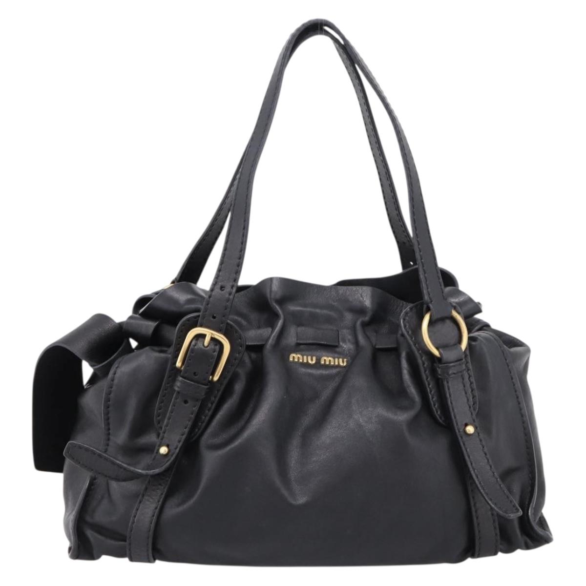 Miu Miu Shoulder Bag Leather Black Gold Tone Auth yk20875M