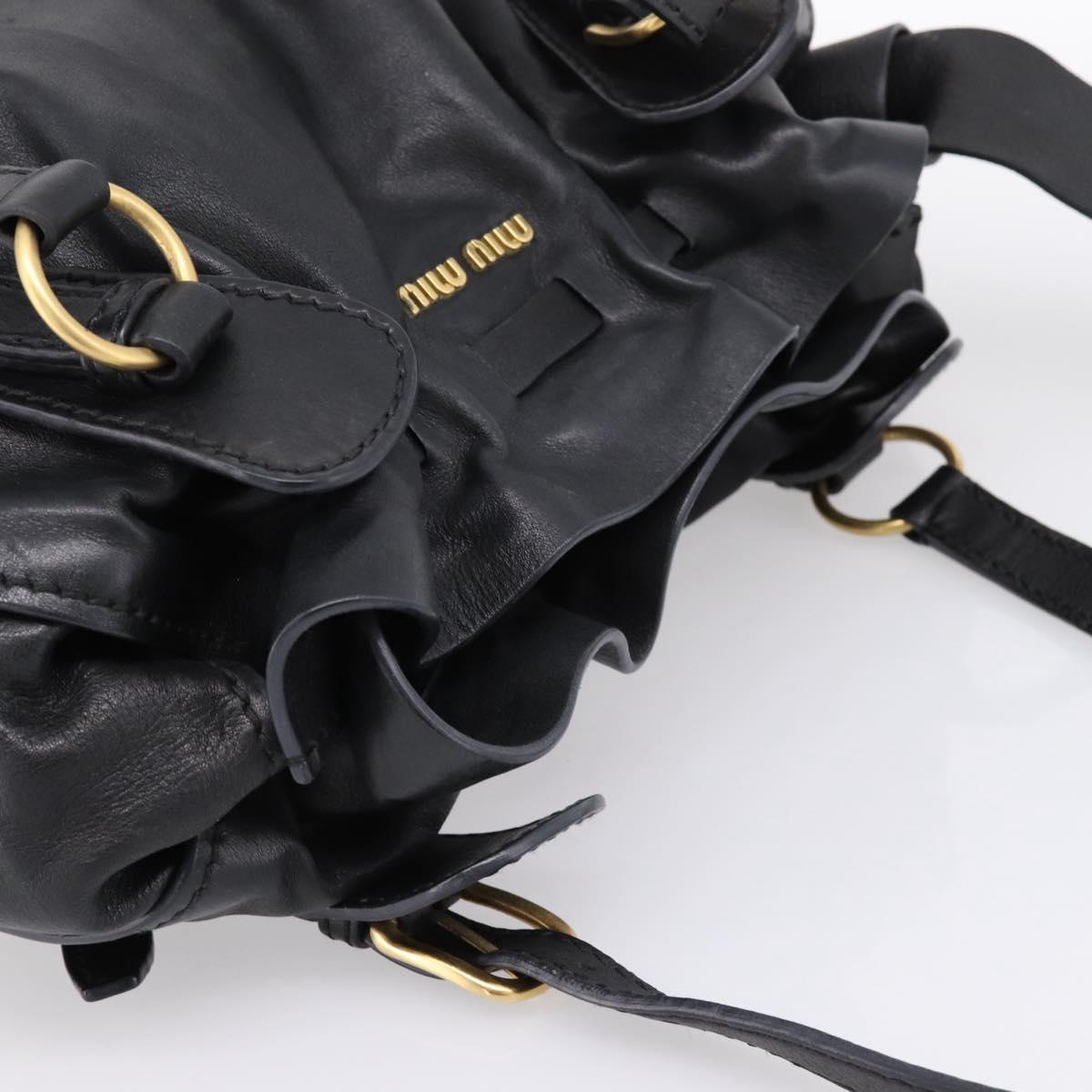Miu Miu Shoulder Bag Leather Black Gold Tone Auth yk20875M